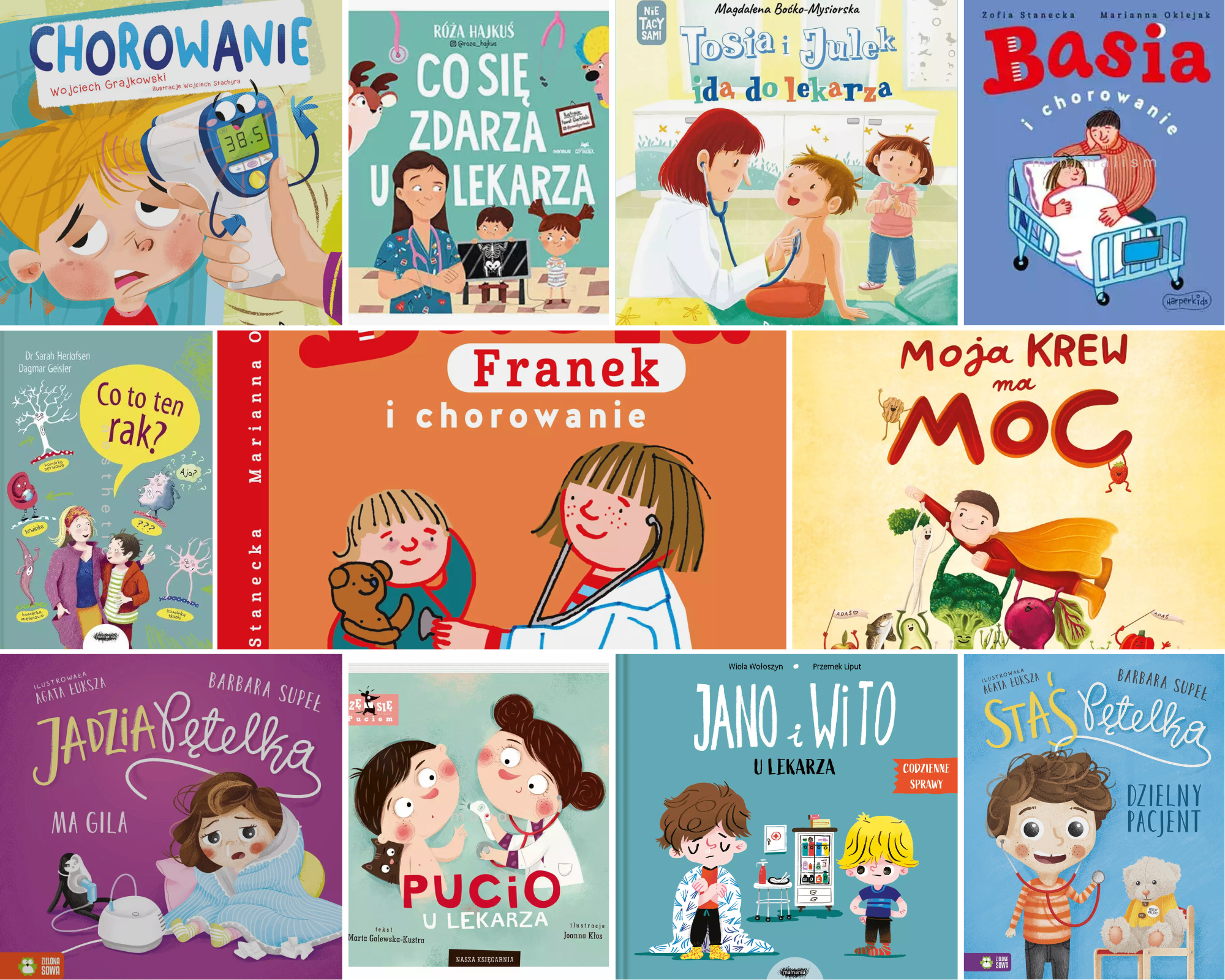 Książki o wizycie u lekarza, chorowaniu, pobraniu krwi